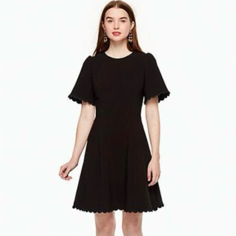 Kate Spade Black Scallop Crepe Swing Dress, Size 2, Like New